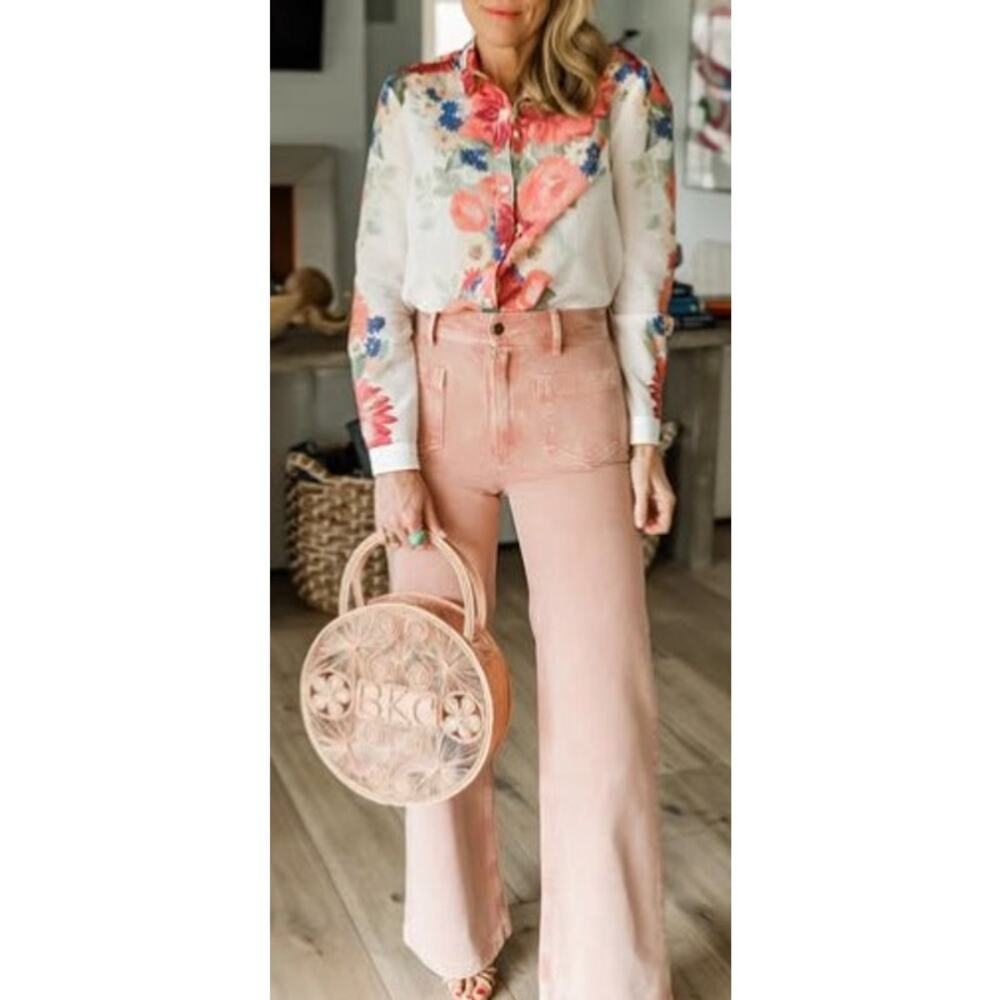 Sezane Pink Flare Jeans - Picture 1 of 9